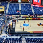 My original seat in the high zone of the arena. Maybe it doesn't seem it but the vision was perfect. Much better than TV. The only bad thing of these zones is you're out of the atmosphere in games with low assistance ... But no problem because in the matches with a low assistance the organization invited us to access to better seats ... positive point for the organization :)