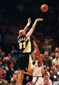 Reggie Miller in action with the jersey