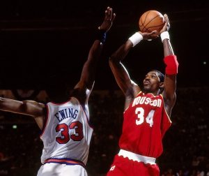 Hakeem Olajuwon in action with the jersey