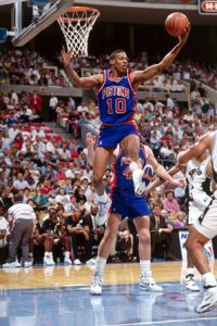 Dennis Rodman in action with the jersey