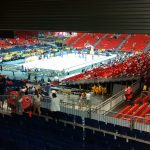 My original seat. In this place is where it become obvious that this building is not a basketball arena. The roof is very close and the air conditioning kills you
