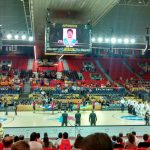 The flags appears in the court for the national anthems