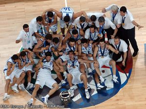 Greece national team celebrating the championship