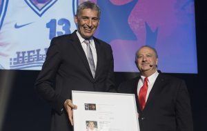 Fasoulas being inducted in the FIBA Hall of Fame