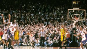 Larry Johnson getting a key 4 point play to advance to the 1999 NBA Finals