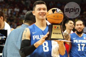 Gary David receiving the PBA All Star Game MVP trophy. He was also the PBA Scoring Champion that season