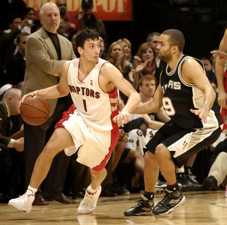 Ukic playing for the Toronto Raptors in his NBA rookie season one year later