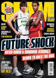 The name of Ricky Rubio began to sound on the other side of the Atlantic. Here wearing the jersey for a SLAM cover. Ricky was selected with the 5th overall in the NBA draft some weeks later