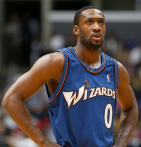 Arenas in action with the jersey. "Agent Zero" was the Wizards star signing after Michael Jordan retirement