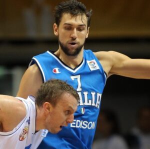 Bargnani in action with the jersey during the 2011 Eurobasket. Andrea was the second best scorer of the tournament. He signed me the jersey at the 2015 Eurobasket