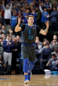 Luka Doncic in action with the jersey
