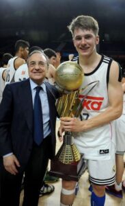 Luka with Florentino Pérez after winning the Euroleague Basketball Next Generation Tournament. Doncic was named MVP of the tournament