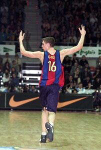 Pau Gasol in action with the jersey. His first season was discreet but he showed something special for somebody that he was a 7 foot