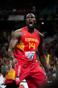 Serge Ibaka in action during a "Ruta Ñ" game before the World Cup