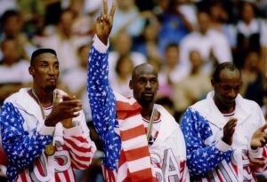 Classic. MJ covering up the reebok logo at the 1992 Olympic Games