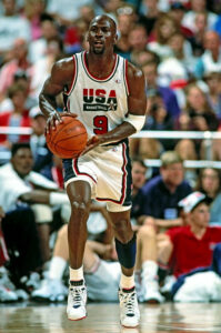 Michael Jordan wearing the jersey in Barcelona'92