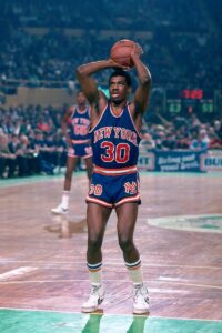 Bernard King in action with the jersey. In 1984 King became the first player since Rick Barry in 1967 to score at least 50 points in two consecutive games. He scored 50 points in San Antonio and Dallas and his performance made history as "The Texas Massacre"