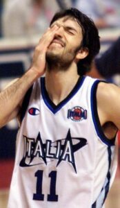 Meneghin wearing a similar jersey during the 1998 World Cup. Andrea was one of the Italy best scorers in the tournament