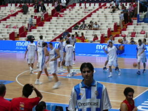 Supporting Greece at the 2007 Eurobasket bronze medal game. Theodoros behind my back