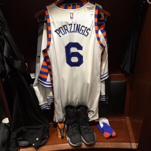 The jersey in the Knicks locker room before a game