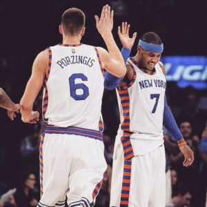 Porzingis and Melo with the jersey. Both finished their Knicks careers leaving New York by the back door and other era crashed in NY