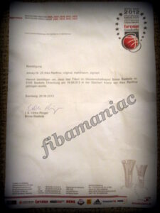 Certificate of authenticity from Brose Baskets Bamberg