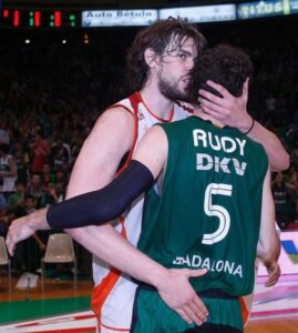 Rudy salutes Marc Gasol after a game. They would face each other again in the 2008 Eurocup Finals