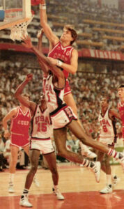 Sabonis over David Robinson during the gold medal game. This move is still one of the most bestial dunks I've seen in my life