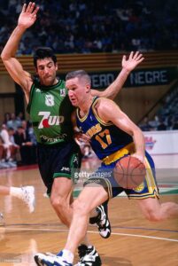 Villacampa wearing a similar jersey against the Golden State Warriors in October 1994