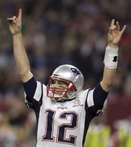 Tom Brady wearing the jersey during the LI Super Bowl. This game is remembered as one of the best comebacks in NFL history