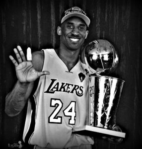 Kobe Bryant celebrating his 5th NBA title with the jersey