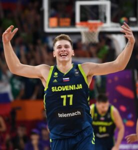 Luka Doncic wearing the jersey during the semifinals. He was selected for the All-Tournament Team