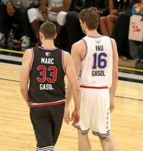 The Gasol brothers in action during the 2015 NBA All Star game