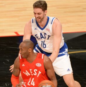 Pau Gasol and Kobe Bryant joking during the 2016 NBA All Star Game