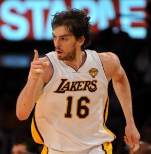 Gasol wearing the jersey during the 2010 NBA Finals game 2