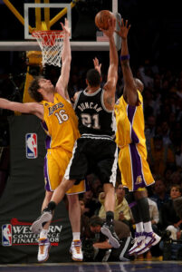 Pau Gasol wore this jersey in his first season with the Lakers. Here in action at the Western Conference Finals. The Lakers won the series and reached the NBA Finals after 3 years of big deceptions