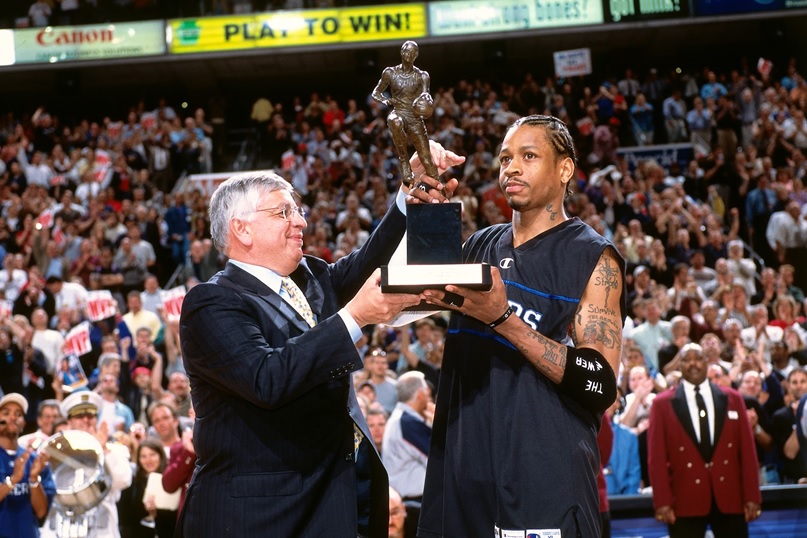 Allen Iverson was named 1997 NBA Rookie Of the Year. Years later Iverson was named 2001 NBA Season MVP and NBA All-Star Game MVP 2 times. He also was the NBA scoring champion 4 times between other achievements