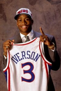 Allen Iverson was selected by Philadelphia 76ers with the first overall pick at the 1996 NBA draft so the jersey was ready that same night