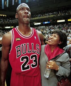 Michael Jordan with his mother Deloris after winning his sixth NBA championship