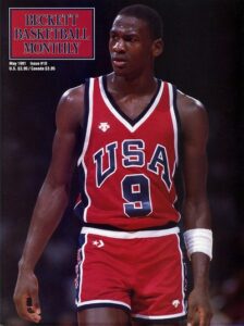 Michael Jordan in action with the jersey. Los Angeles 84 were the last Olympic Games where USA won the gold medal with college students