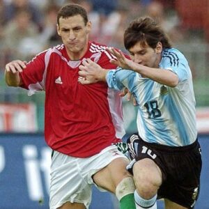 Lionel Messi wearing a similar item in his Argentina's debut at 2005. He was ejected in the first minute