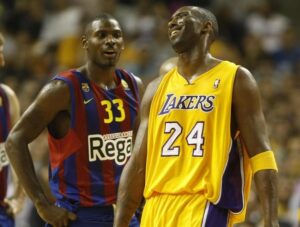 Mickeal challenging Kobe at 2010 NBA Europe Games