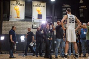 Pau Gasol responding to questions during his first NBA media day in San Antonio