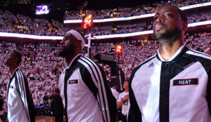 The Miami Heat big3 wearing the item during the 2014 NBA Playoffs