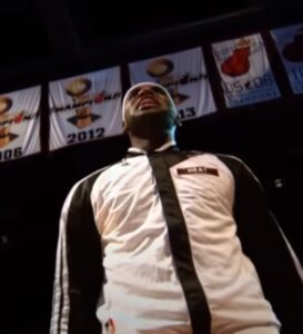 Lebron James wearing the jacket during the Game 3 intro